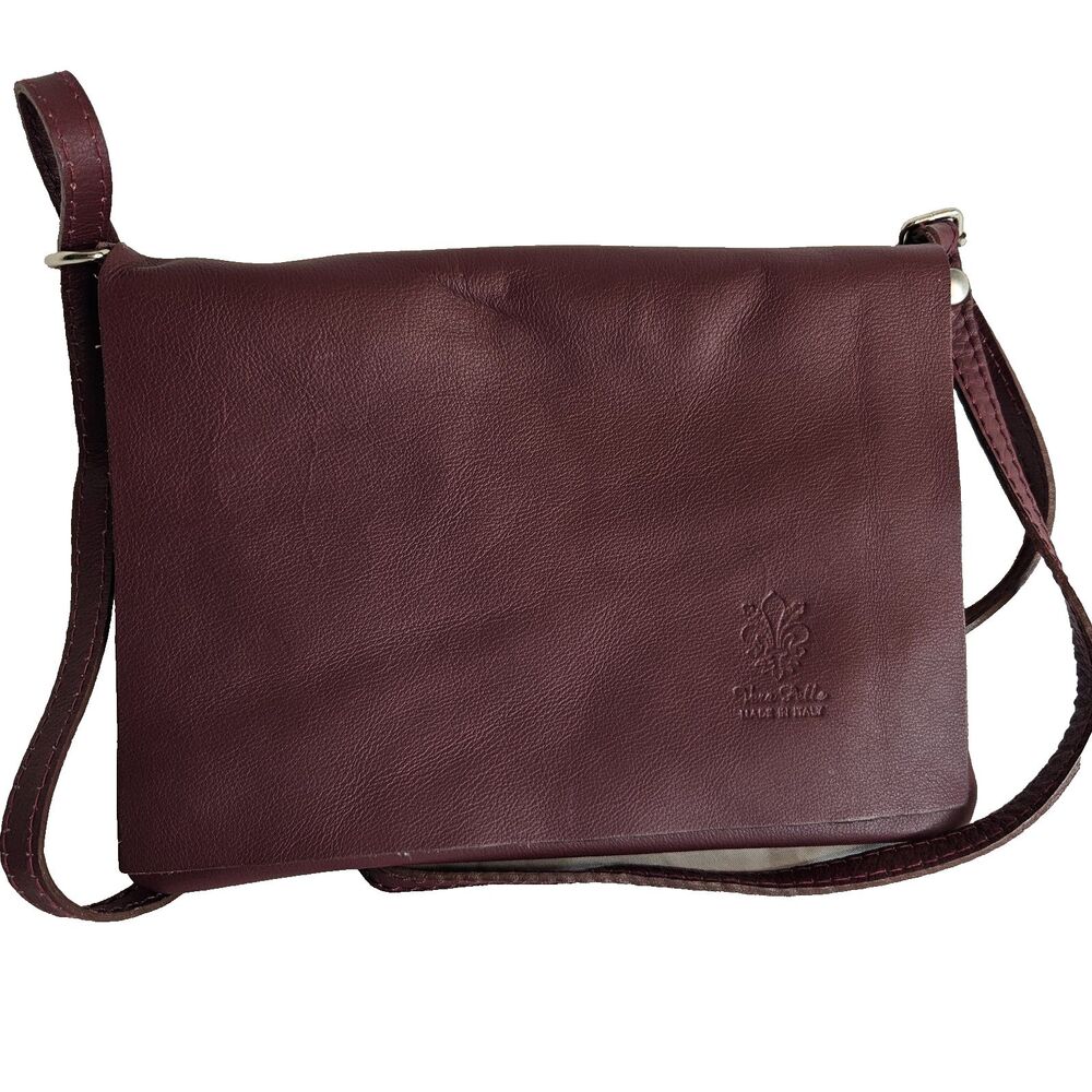 Vera Pelle Italian Leather Shoulder Purse, Burgandy, Medium